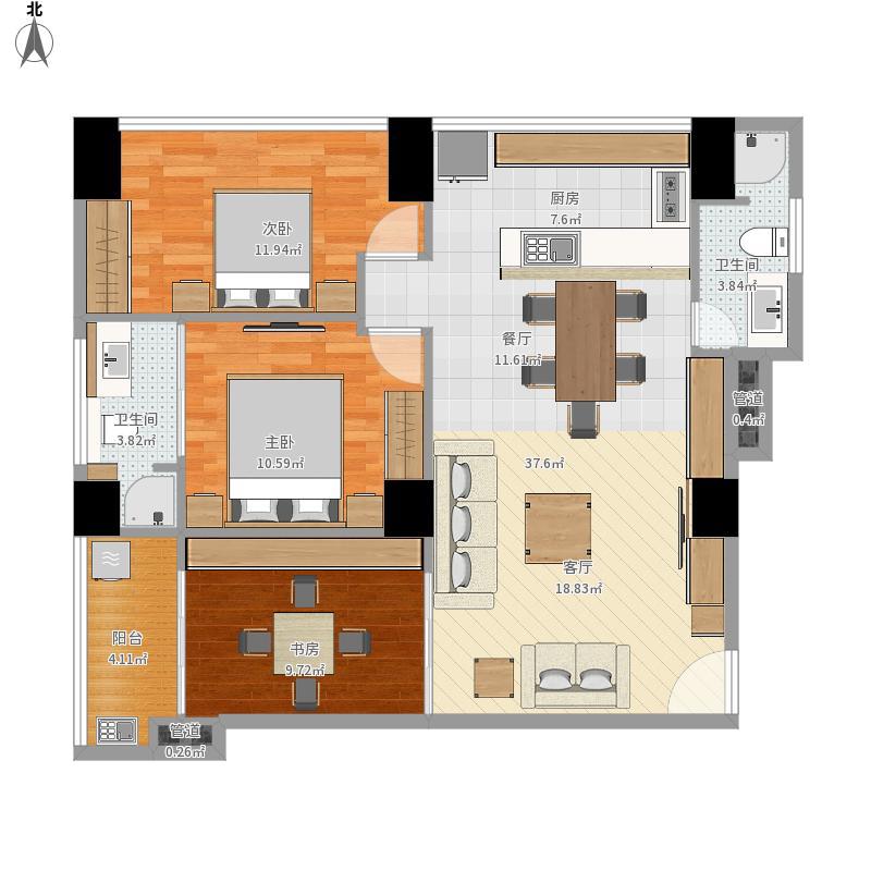 110平素雅原木现代风格三室两厅装修案例分析
