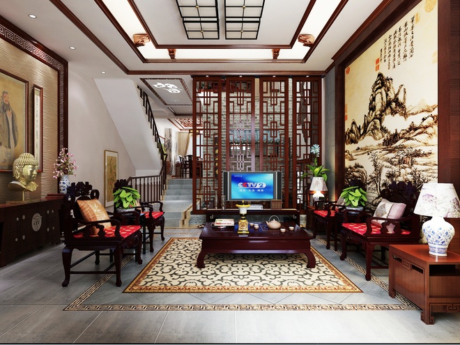 中式风格复式别墅装修效果图
