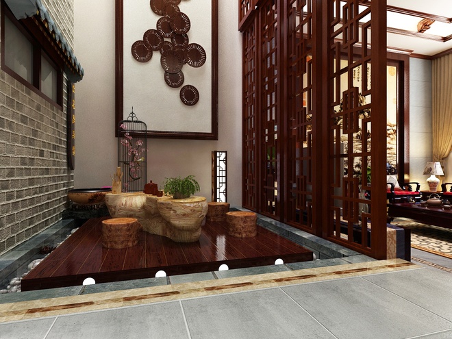 中式风格复式别墅装修效果图
