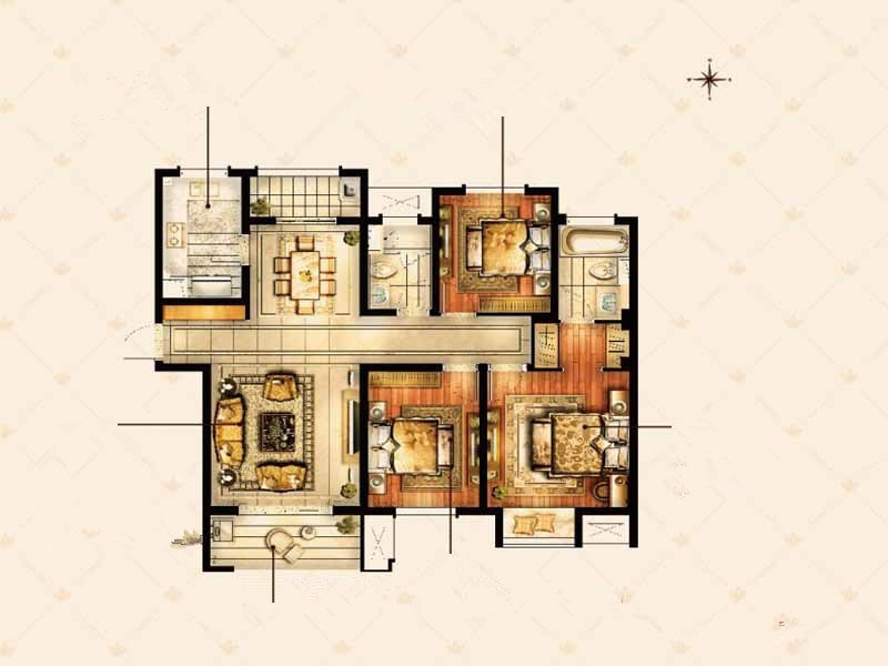 万科城-混合型风格-三居室-装修案例