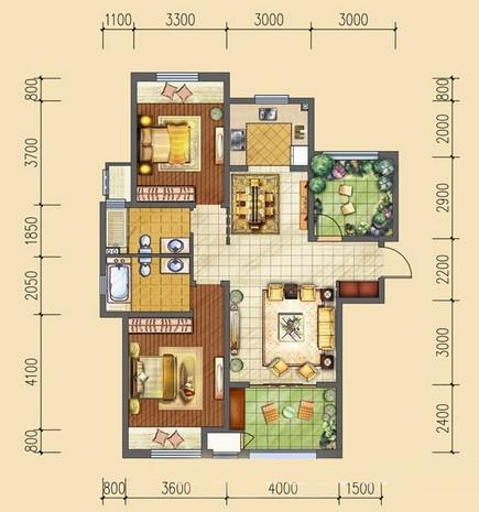 茶山公寓-田园风格-三居室-装修案例