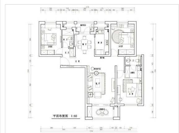 138平米三室两厅简欧风格装修