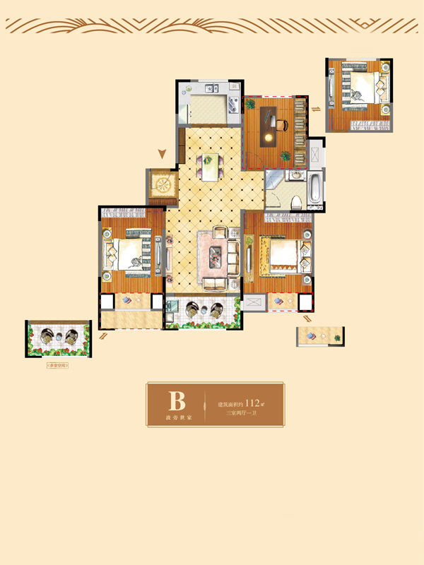 港龙华庭-新古典风格-三居室-装修案例