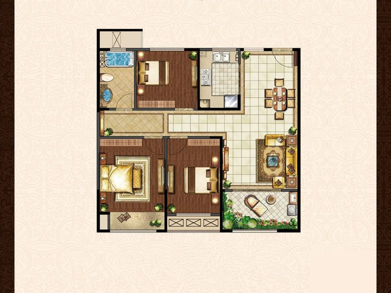 聚湖雅苑-新古典风格-三居室-装修案例